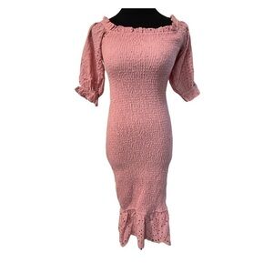 Women's Summer Midi Bodycon Dresses Short Puff Sleeve Ruffle Hem Mermaid Dress!